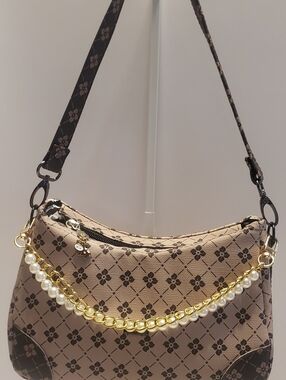 Handmade Beige And Brown Textured Floral Design Mini Shoulder Bag